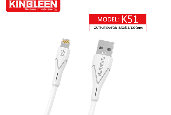 Cable sạc USB -> Lightning (5A) 1.2m K51 Kingleen